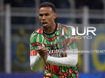 Gabriel of Arsenal warms up before the UEFA Champions League 2024/25 League Phase MD4 match between FC Internazionale Milano and Arsenal FC...