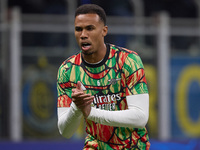 Gabriel of Arsenal warms up before the UEFA Champions League 2024/25 League Phase MD4 match between FC Internazionale Milano and Arsenal FC...