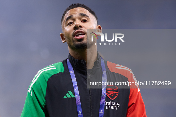 Gabriel Jesus of Arsenal looks on before the UEFA Champions League 2024/25 League Phase MD4 match between FC Internazionale Milano and Arsen...