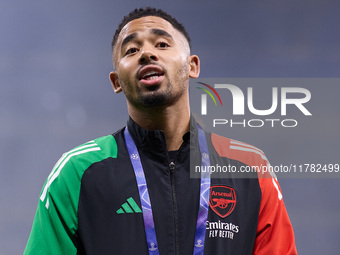 Gabriel Jesus of Arsenal looks on before the UEFA Champions League 2024/25 League Phase MD4 match between FC Internazionale Milano and Arsen...