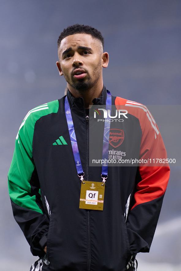 Gabriel Jesus of Arsenal looks on before the UEFA Champions League 2024/25 League Phase MD4 match between FC Internazionale Milano and Arsen...