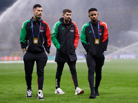 Jorginho, Gabriel Martinelli, and Gabriel Jesus of Arsenal look on prior to the UEFA Champions League 2024/25 League Phase MD4 match between...