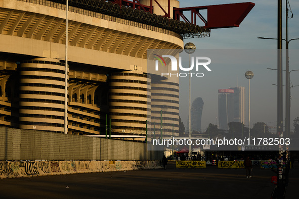 A general view outside San Siro Stadium prior to the UEFA Champions League 2024/25 League Phase MD4 match between FC Internazionale Milano a...