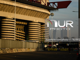 A general view outside San Siro Stadium prior to the UEFA Champions League 2024/25 League Phase MD4 match between FC Internazionale Milano a...