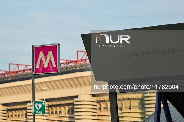 A general view outside San Siro Stadium near the Metro stop before the UEFA Champions League 2024/25 League Phase MD4 match between FC Inter...