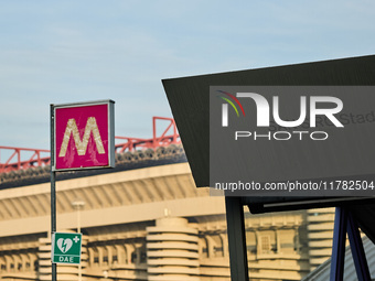 A general view outside San Siro Stadium near the Metro stop before the UEFA Champions League 2024/25 League Phase MD4 match between FC Inter...