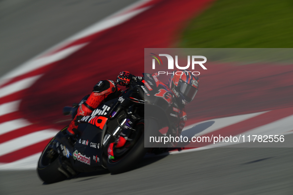 Maverick Vinales (12) of Spain and Aprilia Racing during the Qualifying of the Motul Solidarity Grand Prix of Barcelona at Circuit de Barcel...