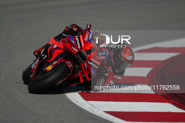 Francesco Pecco Bagnaia (1) of Italy and Ducati Lenovo Team during the Qualifying of the Motul Solidarity Grand Prix of Barcelona at Circuit...