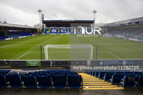 A general view of Edgeley Park Stadium during the Sky Bet League 1 match between Stockport County and Wrexham at Edgeley Park Stadium in Sto...