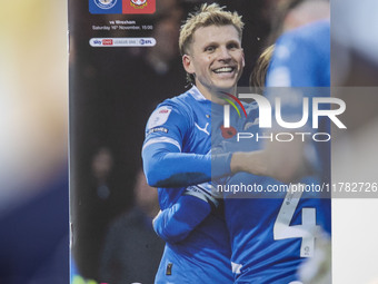 The program of Stockport County and Wrexham during the Sky Bet League 1 match between Stockport County and Wrexham at Edgeley Park Stadium i...