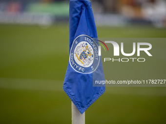 A Stockport County corner flag is present during the Sky Bet League 1 match between Stockport County and Wrexham at Edgeley Park Stadium in...