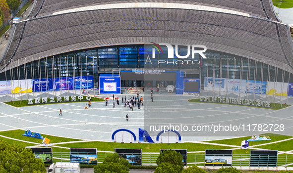 The Internet International Convention and Exhibition Center prepares for the World Internet Conference in Wuzhen, China, on November 16, 202...