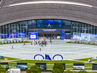 The Internet International Convention and Exhibition Center prepares for the World Internet Conference in Wuzhen, China, on November 16, 202...