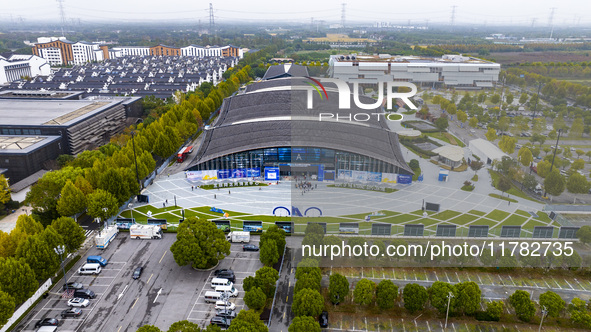 The Internet International Convention and Exhibition Center prepares for the World Internet Conference in Wuzhen, China, on November 16, 202...