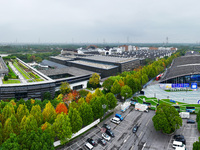 The Internet International Convention and Exhibition Center prepares for the World Internet Conference in Wuzhen, China, on November 16, 202...