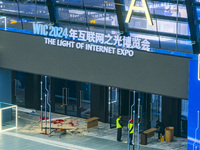 The Internet International Convention and Exhibition Center prepares for the World Internet Conference in Wuzhen, China, on November 16, 202...