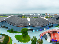 The Internet International Convention and Exhibition Center prepares for the World Internet Conference in Wuzhen, China, on November 16, 202...