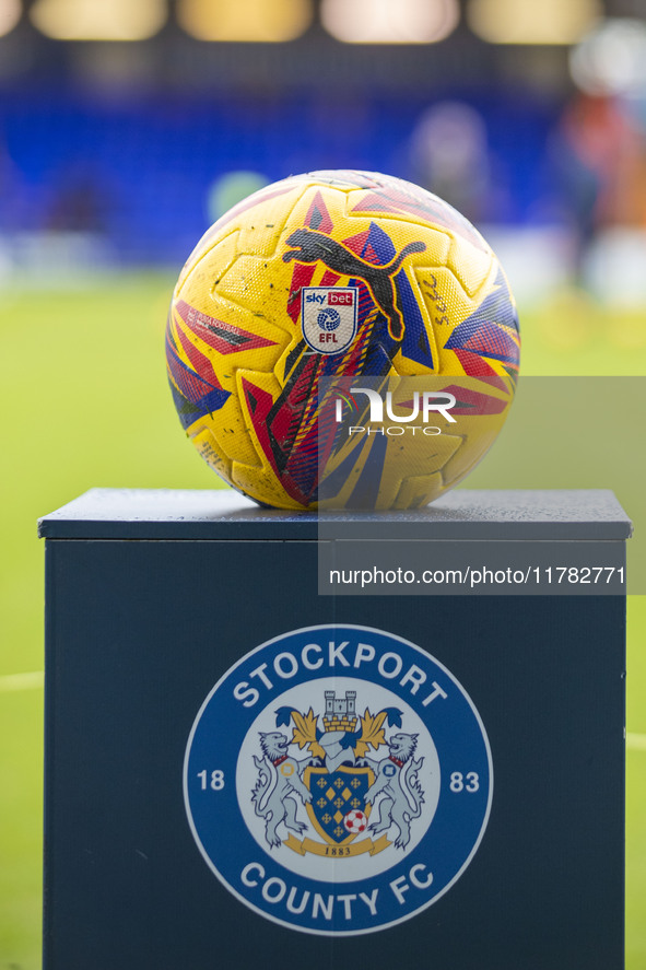 During the Sky Bet League 1 match between Stockport County and Wrexham at the Edgeley Park Stadium in Stockport, England, on November 16, 20...