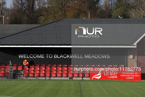 A general view of the ground before the Isuzu FA Trophy Second round match between Darlington and Buxton at Blackwell Meadows in Darlington,...