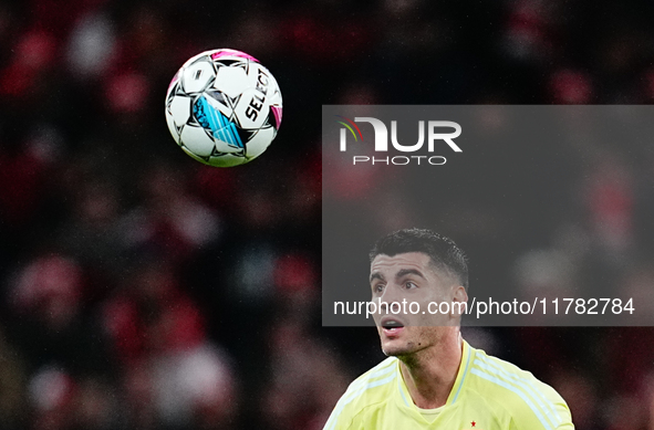 Alvaro Morata of Spain  looks on during the Nations League Round 5 match between Denmark against Spain at Parken, Copenhagen, Denmark on Nov...