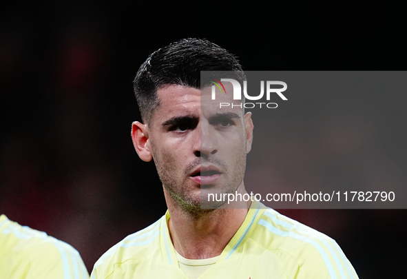 Alvaro Morata of Spain  looks on during the Nations League Round 5 match between Denmark against Spain at Parken, Copenhagen, Denmark on Nov...