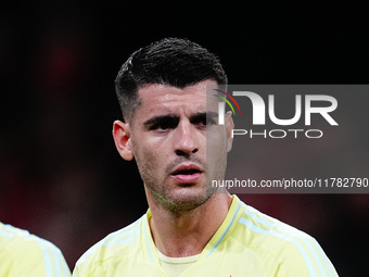 Alvaro Morata of Spain  looks on during the Nations League Round 5 match between Denmark against Spain at Parken, Copenhagen, Denmark on Nov...