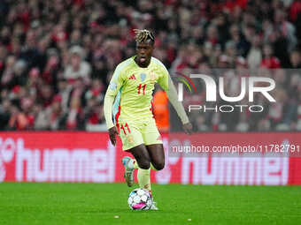 Nico Williams of Spain  controls the ball during the Nations League Round 5 match between Denmark against Spain at Parken, Copenhagen, Denma...