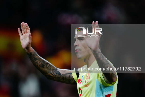 Pedro Porro of Spain  looks on during the Nations League Round 5 match between Denmark against Spain at Parken, Copenhagen, Denmark on Novem...