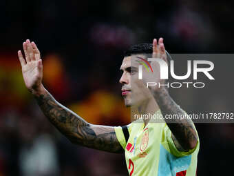 Pedro Porro of Spain  looks on during the Nations League Round 5 match between Denmark against Spain at Parken, Copenhagen, Denmark on Novem...