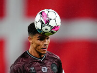 Alexander Bah of Denmark  heads during the Nations League Round 5 match between Denmark against Spain at Parken, Copenhagen, Denmark on Nove...