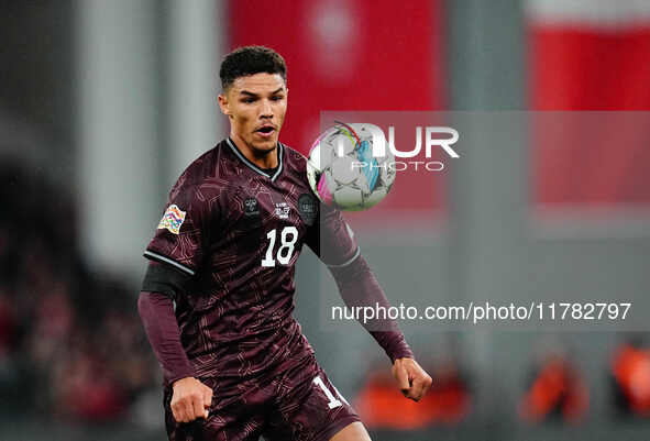 Alexander Bah of Denmark  looks on during the Nations League Round 5 match between Denmark against Spain at Parken, Copenhagen, Denmark on N...