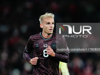 Gustav Isaksen of Denmark  looks on during the Nations League Round 5 match between Denmark against Spain at Parken, Copenhagen, Denmark on...