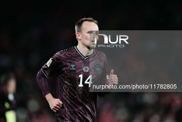 Mikkel Damsgaard of Denmark  looks on during the Nations League Round 5 match between Denmark against Spain at Parken, Copenhagen, Denmark o...