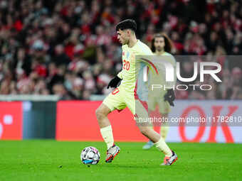 Pedri of Spain  controls the ball during the Nations League Round 5 match between Denmark against Spain at Parken, Copenhagen, Denmark on No...