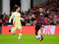 Alexander Bah of Denmark  controls the ball during the Nations League Round 5 match between Denmark against Spain at Parken, Copenhagen, Den...