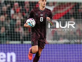 Gustav Isaksen of Denmark  celebrate during the Nations League Round 5 match between Denmark against Spain at Parken, Copenhagen, Denmark on...