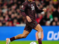 Alexander Bah of Denmark  controls the ball during the Nations League Round 5 match between Denmark against Spain at Parken, Copenhagen, Den...