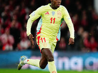 Nico Williams of Spain  looks on during the Nations League Round 5 match between Denmark against Spain at Parken, Copenhagen, Denmark on Nov...