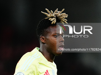 Nico Williams of Spain  looks on during the Nations League Round 5 match between Denmark against Spain at Parken, Copenhagen, Denmark on Nov...