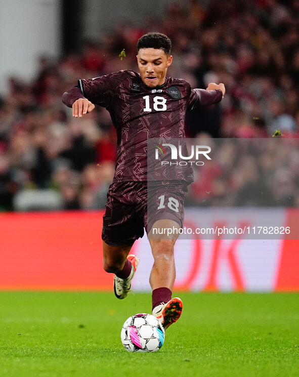 Alexander Bah of Denmark  controls the ball during the Nations League Round 5 match between Denmark against Spain at Parken, Copenhagen, Den...