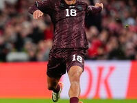 Alexander Bah of Denmark  controls the ball during the Nations League Round 5 match between Denmark against Spain at Parken, Copenhagen, Den...