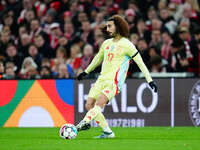 Marc Cucurella of Spain  controls the ball during the Nations League Round 5 match between Denmark against Spain at Parken, Copenhagen, Denm...