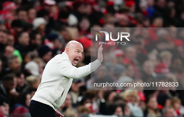 Brian Riemer of Denmark  gestures during the Nations League Round 5 match between Denmark against Spain at Parken, Copenhagen, Denmark on No...