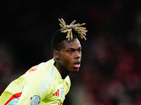 Nico Williams of Spain  looks on during the Nations League Round 5 match between Denmark against Spain at Parken, Copenhagen, Denmark on Nov...