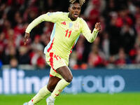 Nico Williams of Spain  controls the ball during the Nations League Round 5 match between Denmark against Spain at Parken, Copenhagen, Denma...