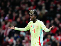 Nico Williams of Spain  looks on during the Nations League Round 5 match between Denmark against Spain at Parken, Copenhagen, Denmark on Nov...