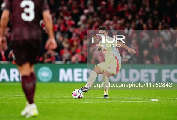 Martin Zubimendi of Spain  controls the ball during the Nations League Round 5 match between Denmark against Spain at Parken, Copenhagen, De...