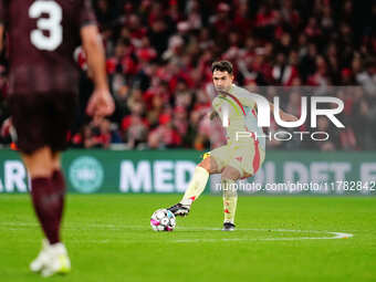 Martin Zubimendi of Spain  controls the ball during the Nations League Round 5 match between Denmark against Spain at Parken, Copenhagen, De...