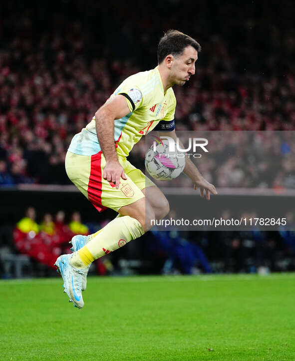 Mikel Oyarzabal of Spain  controls the ball during the Nations League Round 5 match between Denmark against Spain at Parken, Copenhagen, Den...