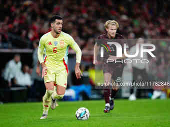 Mikel Merino of Spain  controls the ball during the Nations League Round 5 match between Denmark against Spain at Parken, Copenhagen, Denmar...